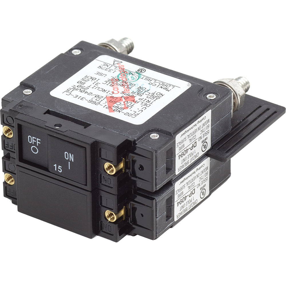 15A Flat Rocker Blue Sea 7462 UL - 489 Magnetic Hydraulic Circuit Breaker