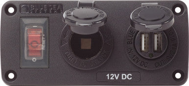 Hot Deal! Blue Sea 12V 15A Water-Resistant Circuit Accessory Panel with 12V Socket and Dual USB