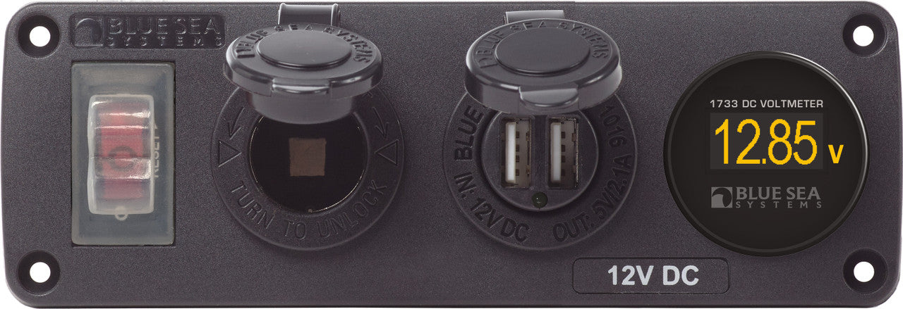 Hot Deal! Blue Sea 12V 15A Water-Resistant Circuit Accessory Panel with Dual USB & Volt Meter