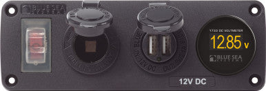 Hot Deal! Blue Sea 12V 15A Water-Resistant Circuit Accessory Panel with Dual USB & Volt Meter