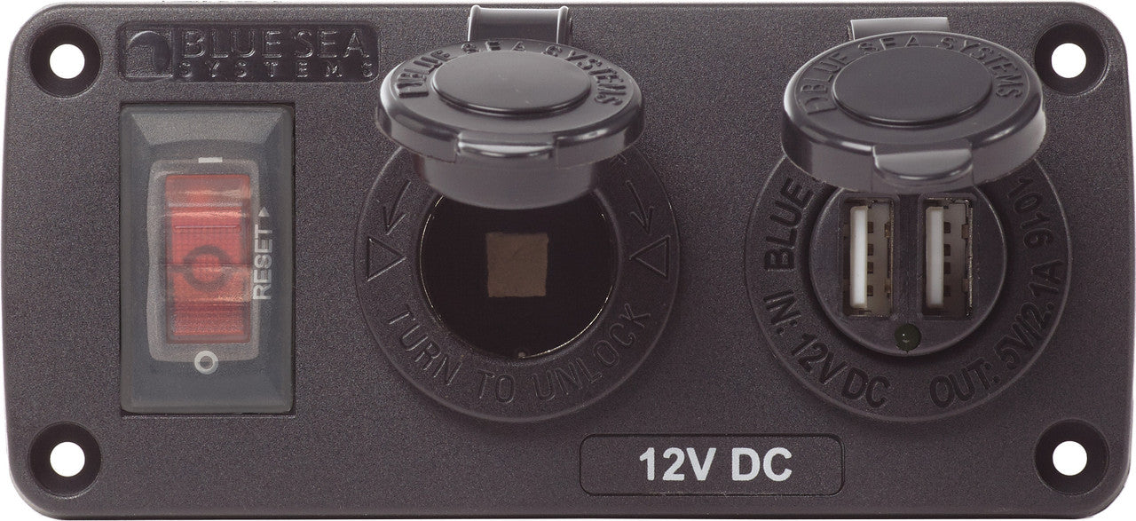 Hot Deal! Blue Sea 12V 15A Water-Resistant Circuit Accessory Panel with 12V Socket and Dual USB
