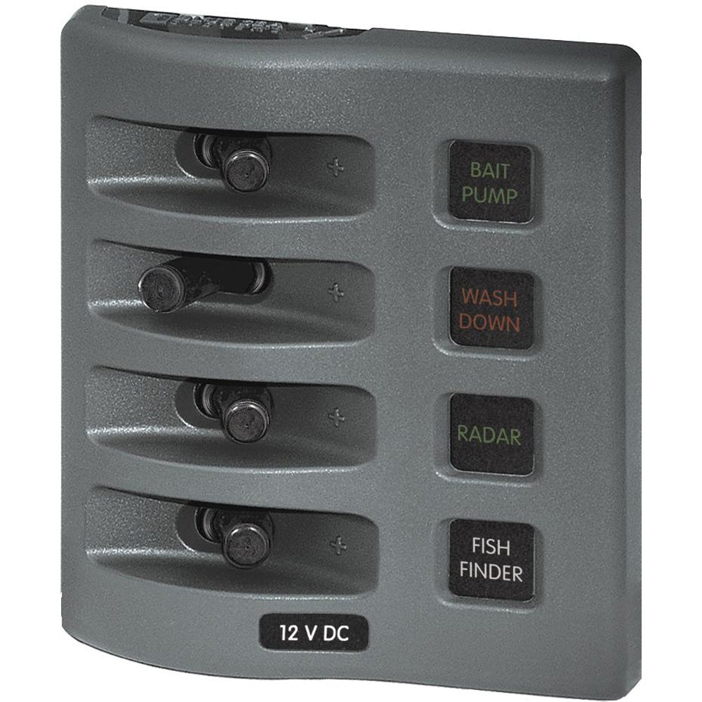 Grey 4-Position Blue Sea 4304 Weather-Resistant Fuse Panel for Marine Use