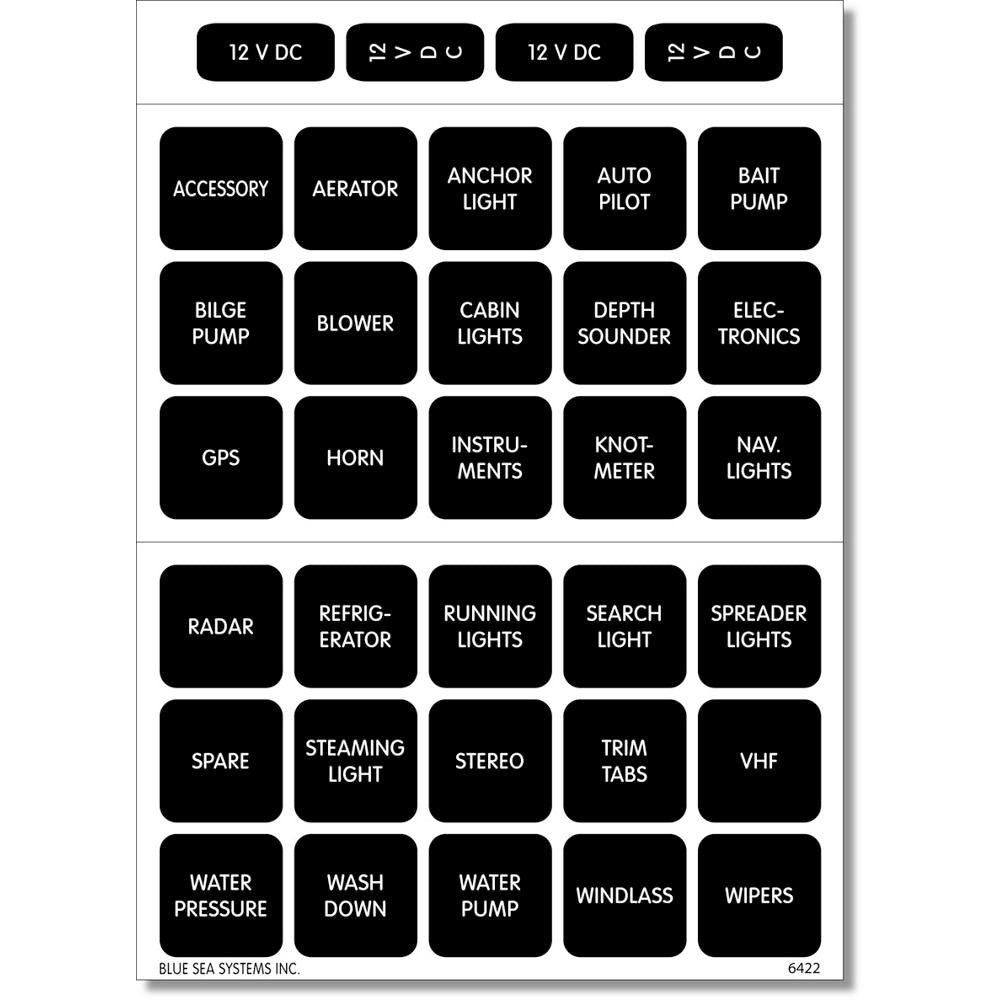 Blue Sea 4215 Waterproof Square Format Set of 30 DC Labels