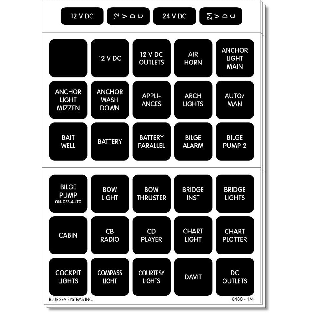 Hot! Blue Sea 4218 Square Battery Management Panel Label Set - 30 Labels